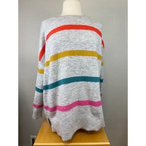 Women's Staccato Large Crewneck Sweater Striped Grey Colorful L/S Pullover